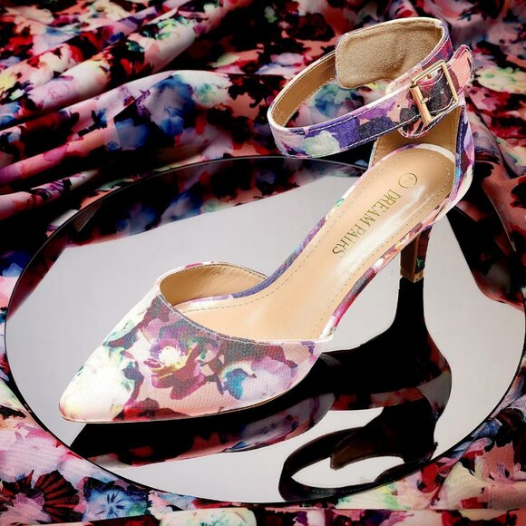 Dream Pairs Women's Floral Faux Suede pointed Toe Kitten Heels Pumps Shoes - Picture 4 of 7